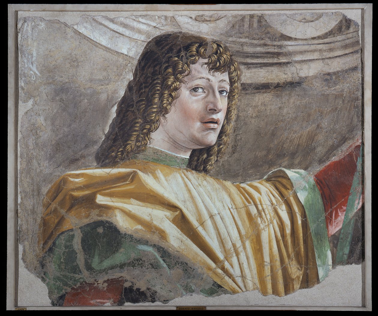 Mies halbardilla, n. 1486 (irrotettu fresko kankaalle) tekijältä Donato Bramante