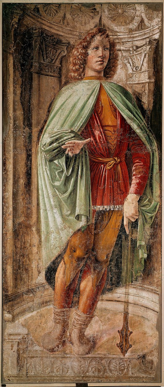 Nuori mies Panigarolan perheen aseiden miesten kiertokulkuun klubissa. Fresko Donato Bramante (1444-1514) Breran taidegalleria, Milano tekijältä Donato Bramante