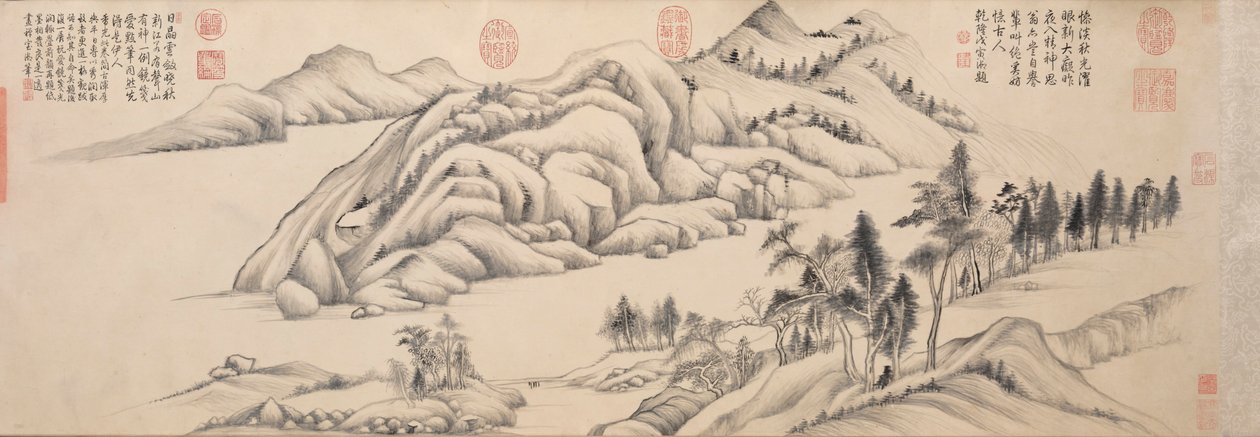 Joki ja vuoret kirkkaana syyspäivänä, n. 1624-1627. tekijältä Dong Qichang