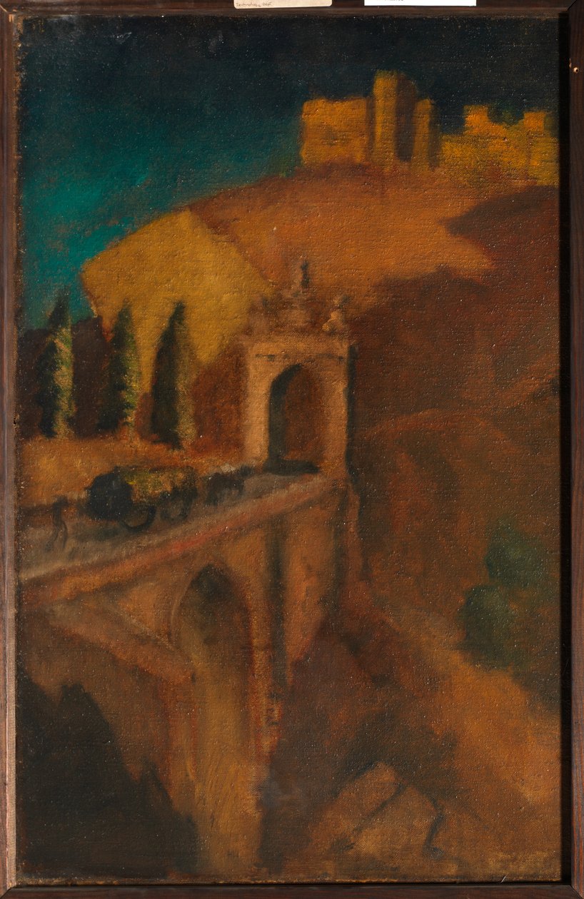 Vuoristomaisema sillalla, c. 1910 (öljy kankaalle) tekijältä Dora (attr. to) Carrington
