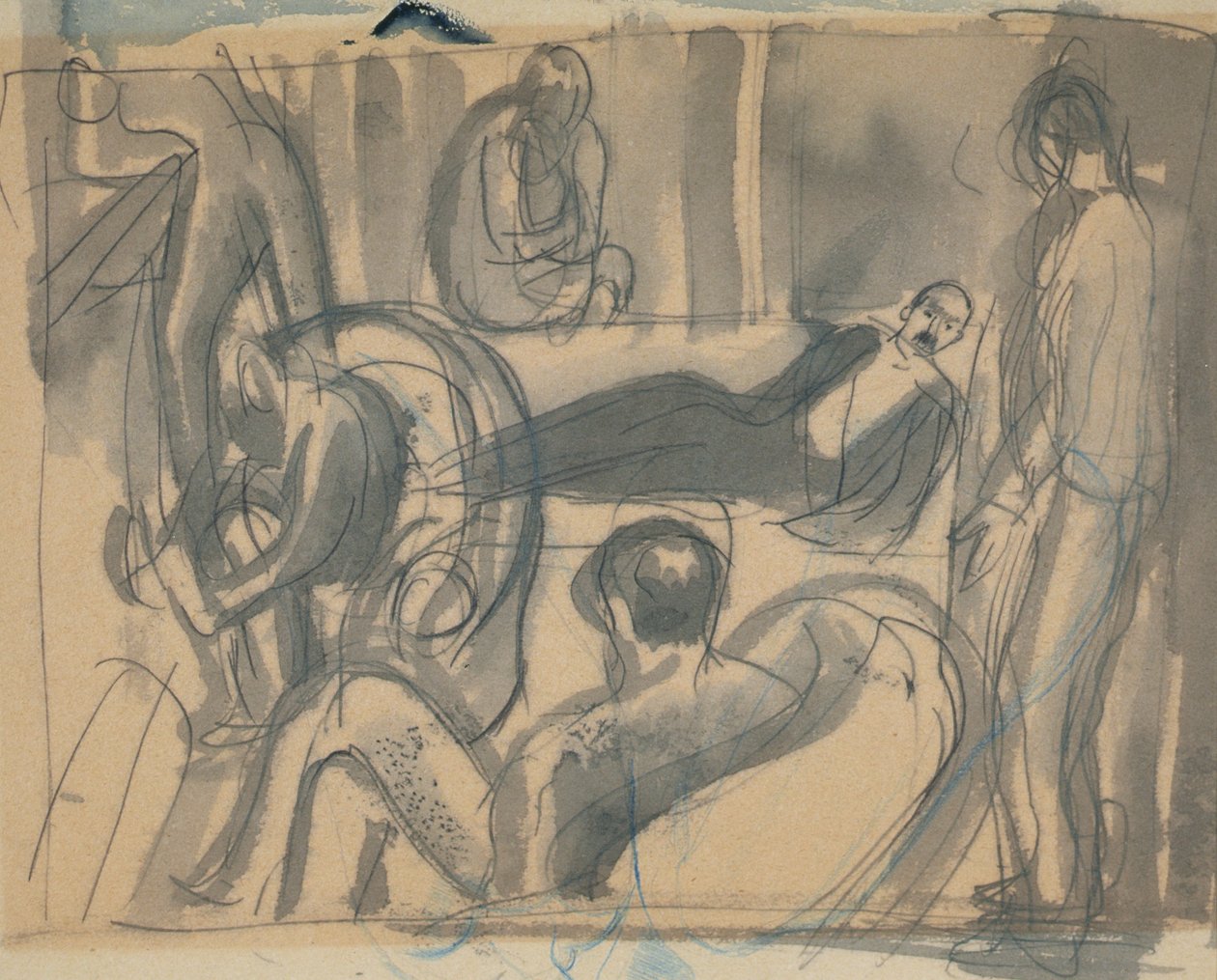 Maynard Keynes, Lytton Strachey ym., n. 1916 (kynä ja akvarelli paperille) tekijältä Dora Carrington