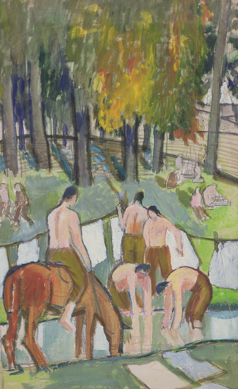 Sotilaita puron varrella, 1920 (wc paperille) tekijältä Dora Carrington
