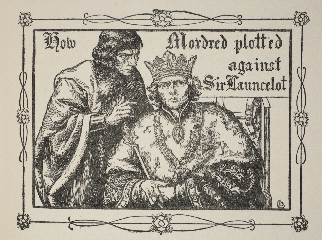 Miten Mordred juonitteli Sir Launcelotia vastaan, kuvitus Beatrice Clayn teoksesta 