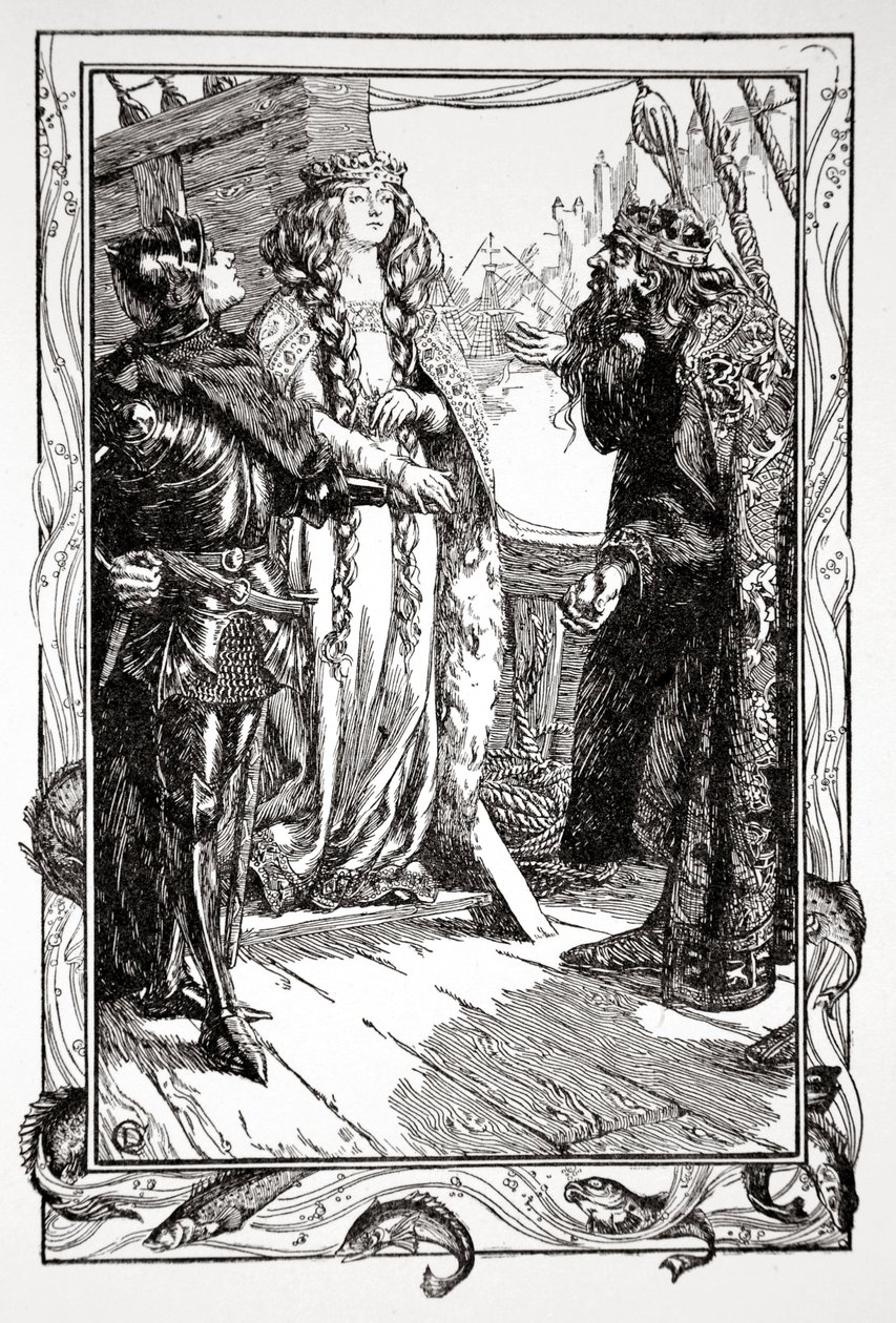 "Kuningas Anguish antaa Isoltin Sir Tristramille", 1905. tekijältä Dora Curtis