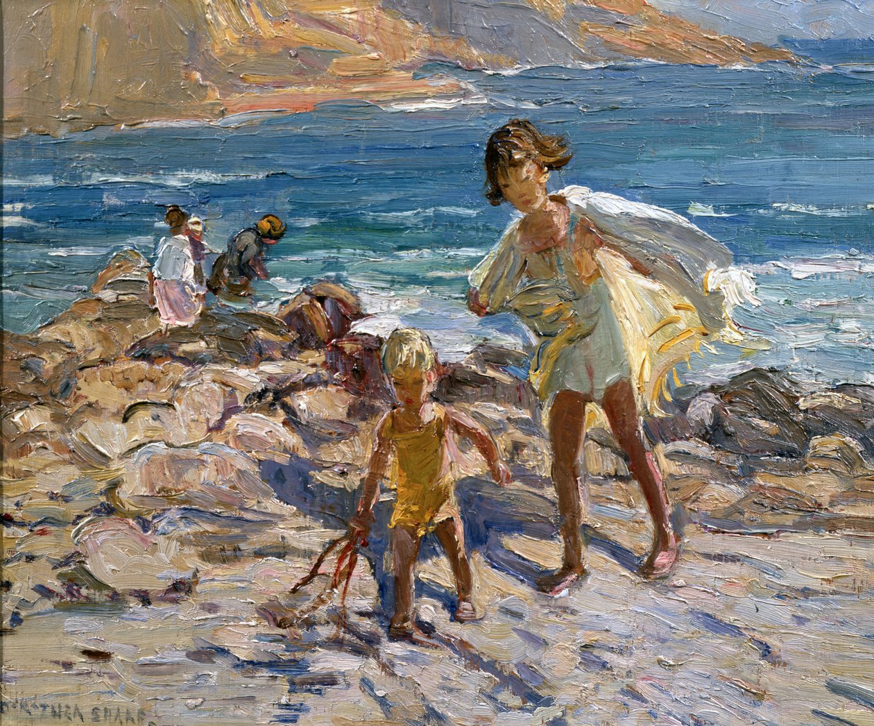Meren rannalla (öljy laudalle) tekijältä Dorothea Sharp