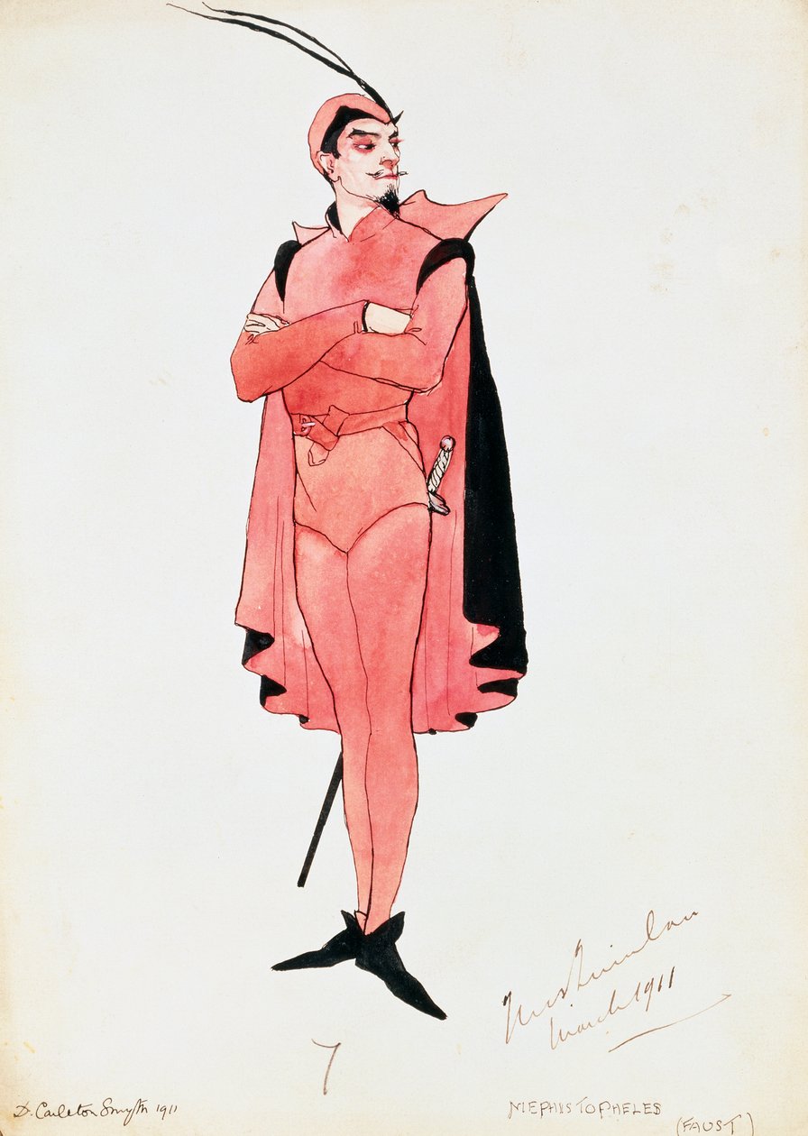 Charles Gounodin puku Mefistofeleille Faustissa, sketsi Carleton Smyth, esitykseen vuonna 1911, 1900-luvulla tekijältä Dorothy Carleton Smyth