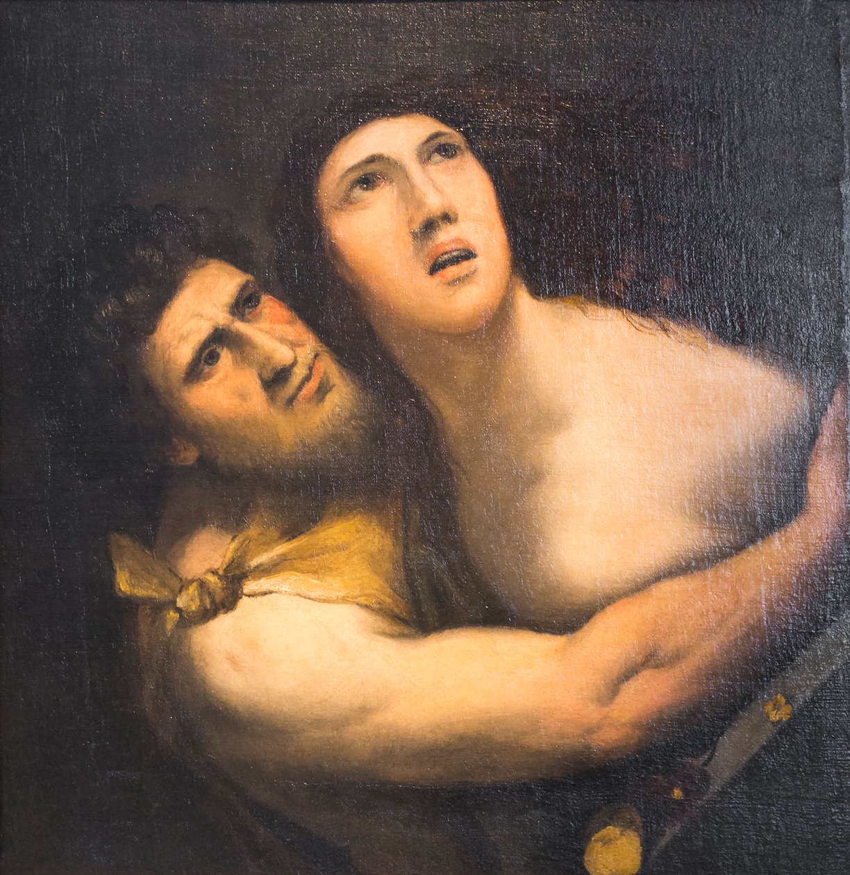 Satyr ja nymfi (öljy kankaalle) tekijältä Dosso (after) Dossi