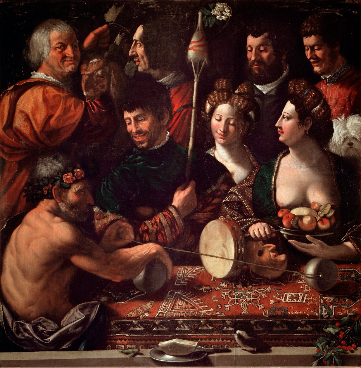 Bambocciata (burleskimaalaus). Noituus tai allegoria Herkulesesta. Giovanni Luteri dit Dosso Dossi (n. 1479-1542) maalaus. 1500-luvun aurinko. 143x144 cm Galleria degli Uffizi (toimistot), Firenze, Italia. tekijältä Dosso Dossi