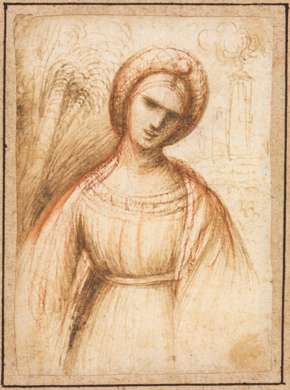 Lady in the Landscape recto, Rinnanpituus vanhan naisen profiili verso, n. 1521. tekijältä Dosso Dossi