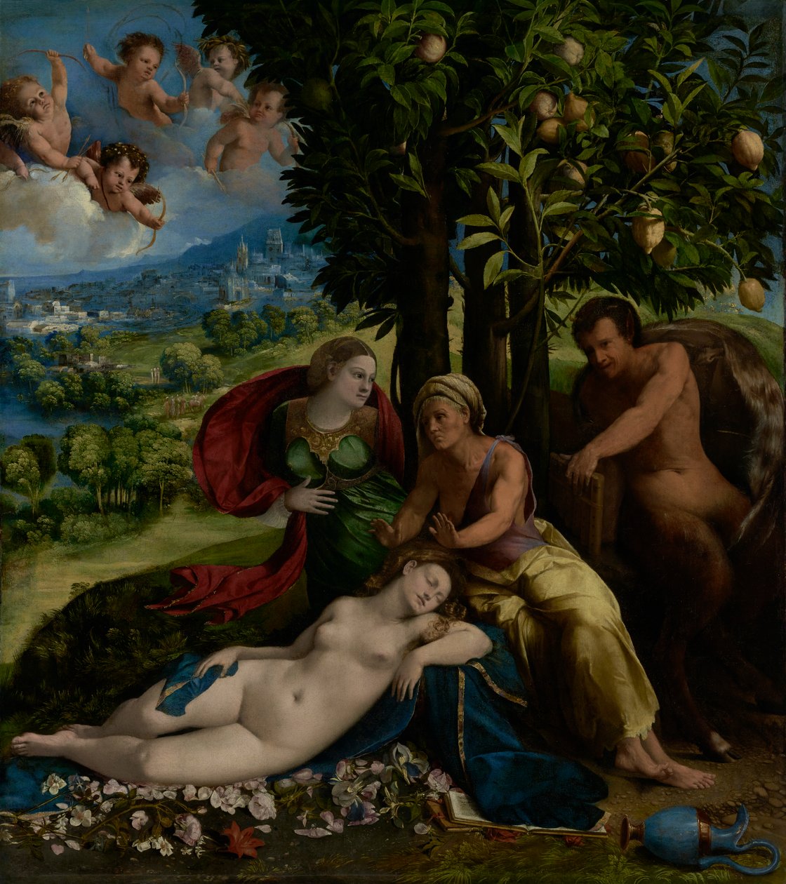 Mytologinen kohtaus, noin 1524 (öljy kankaalle). tekijältä Dosso Dossi