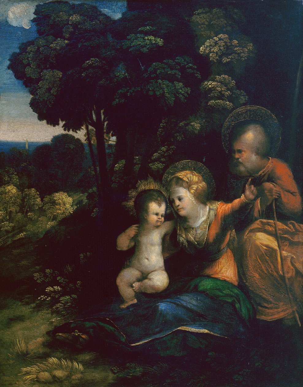 Lepää lennolla Egyptiin, Dosso Dossi, Firenzen Uffizi-galleriassa tekijältä Dosso Dossi