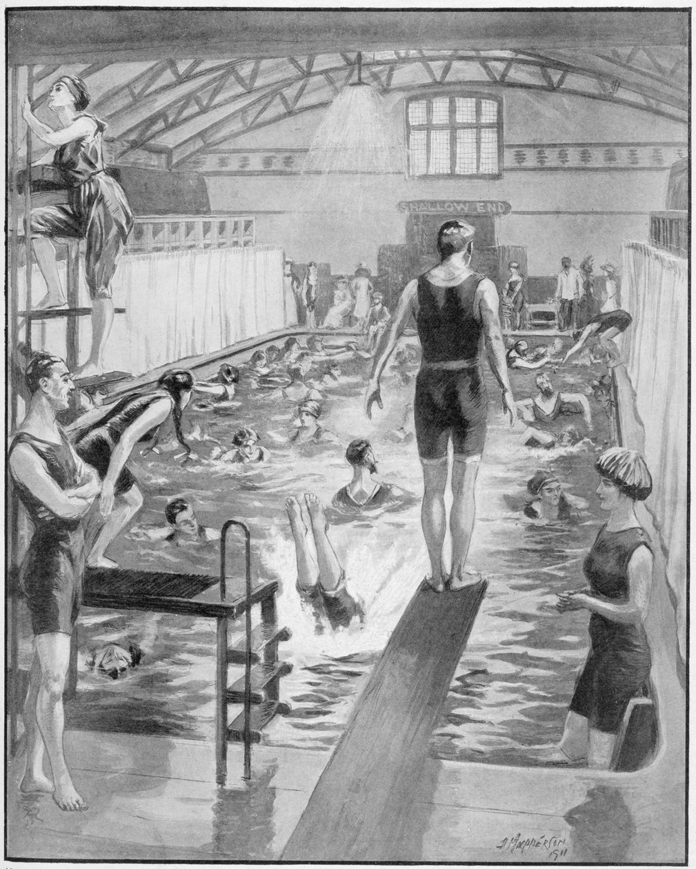 "The Populrity of Mixed Bathing in London", kuvitus "The Graphicissa" tekijältä Douglas (after) Macpherson