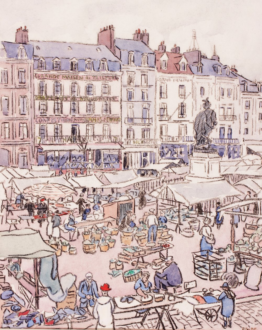 Place Nationale, Dieppe, n.1910 (liitu ja wc paperille). tekijältä Douglas Fox Pitt