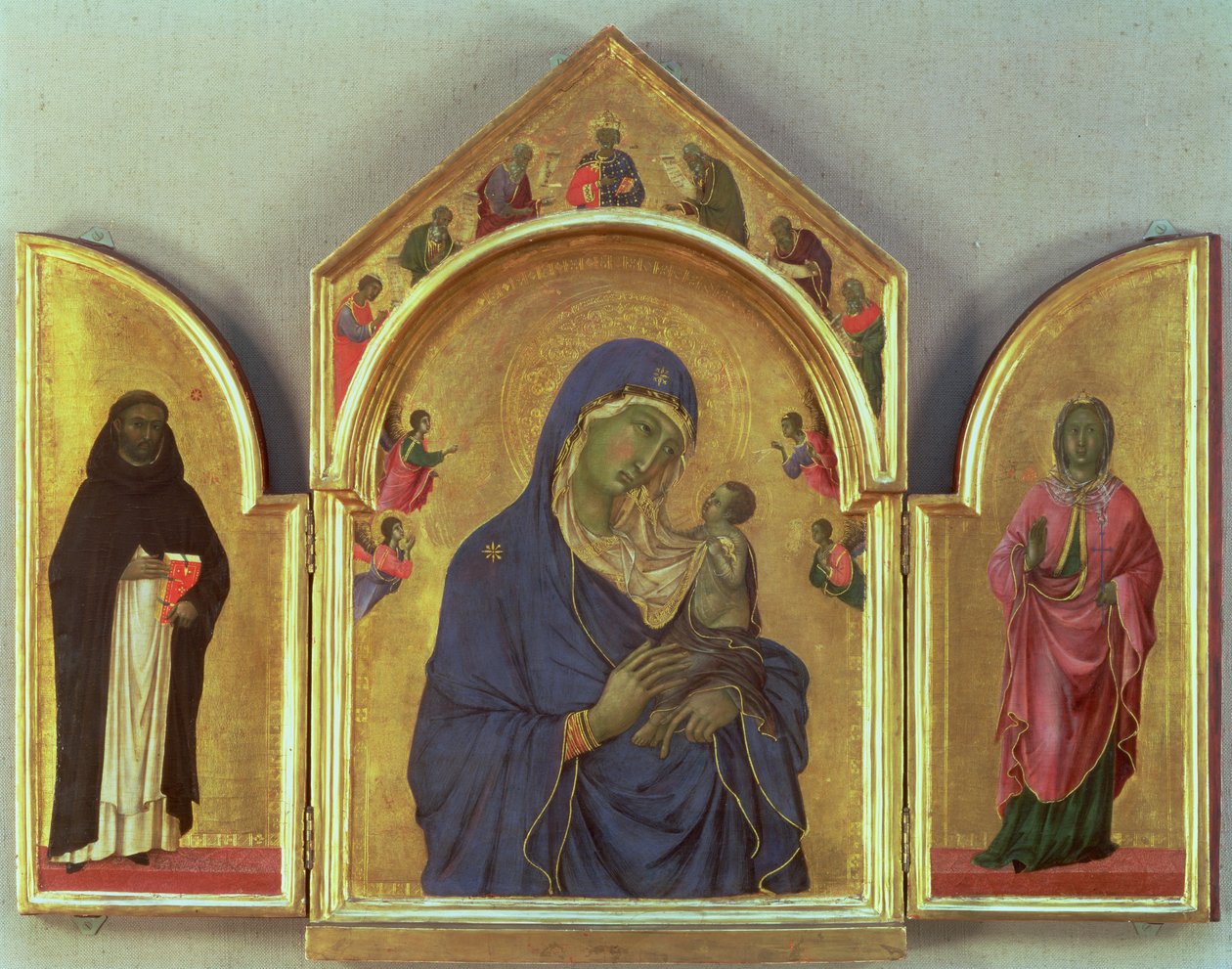 Madonna ja lapsi SS:n kanssa. Dominic ja Aurea, n. 1315 (tempera paneelissa) (katso lisätietoja kohdasta 26161) tekijältä Duccio di Buoninsegna