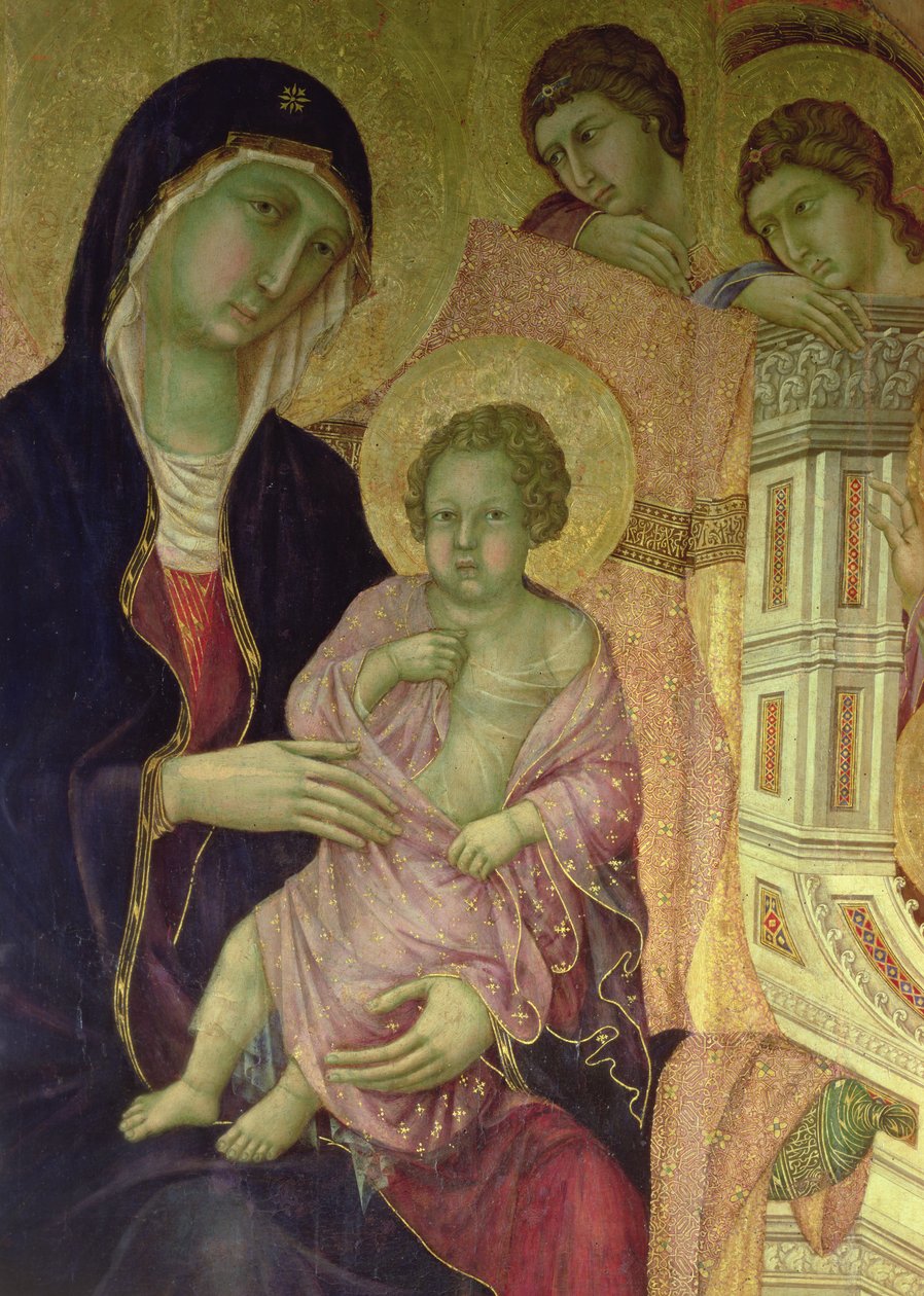 Maesta: Madonna ja lapsi, 1308-11 (yksityiskohta numerosta 5543) tekijältä Duccio di Buoninsegna