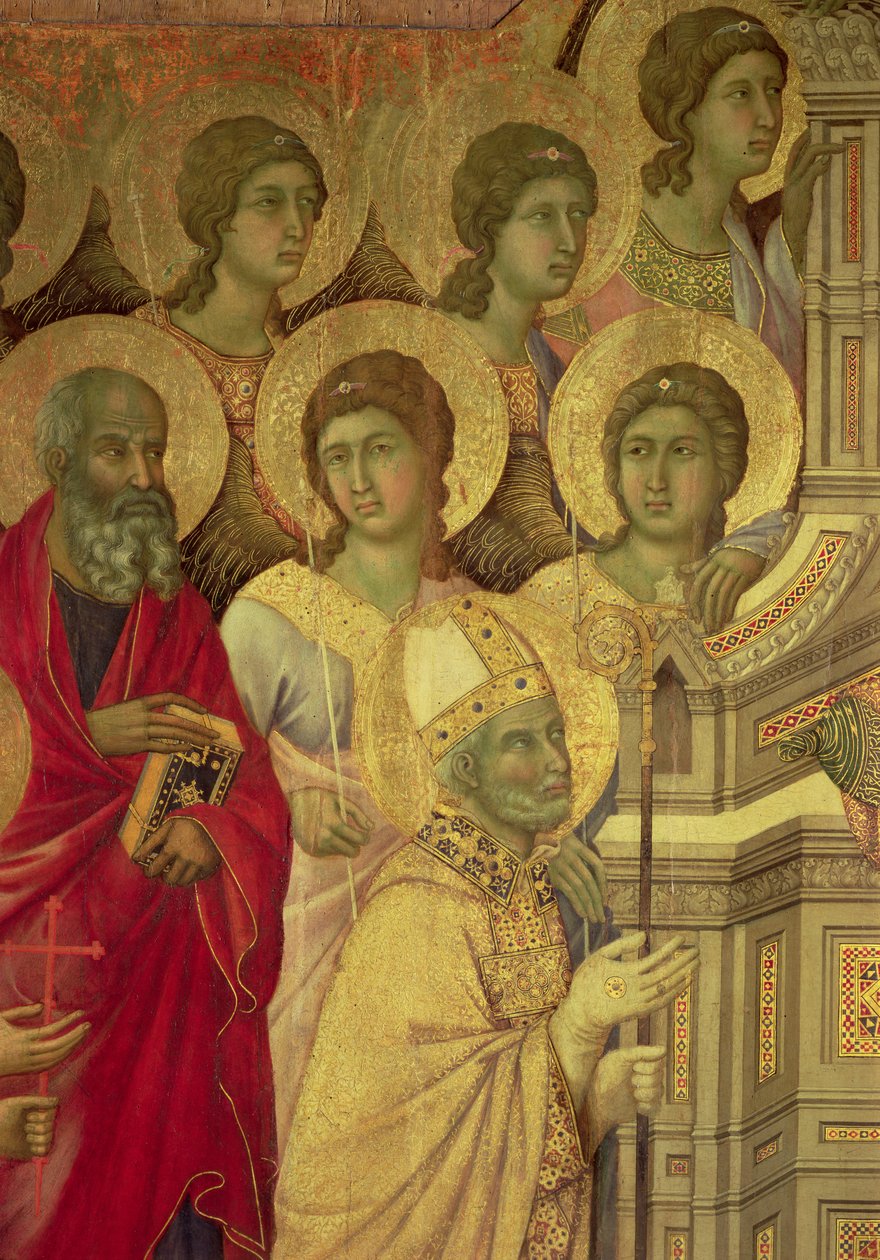 Maesta: Saints, (yksityiskohta), 1308-11 (tempera paneelissa) tekijältä Duccio di Buoninsegna