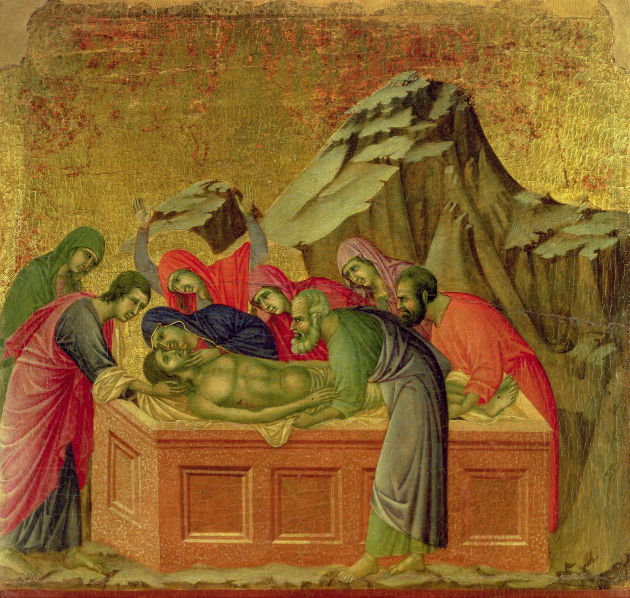 Maesta: Kristuksen hautaaminen, 1308-11 tekijältä Duccio di Buoninsegna