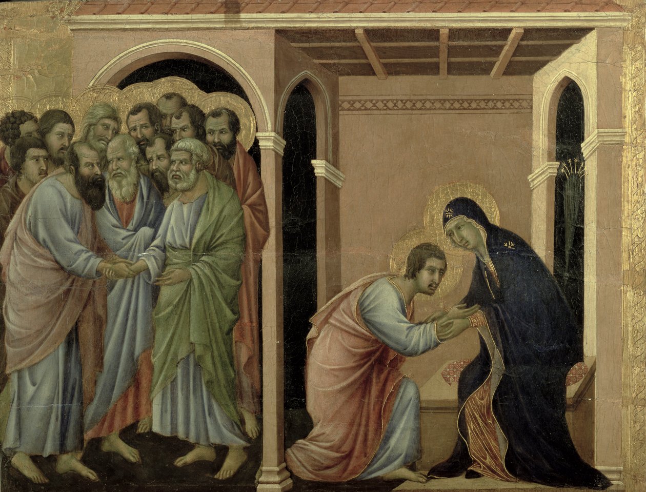 Maesta: Neitsyt sanoo jäähyväiset St. Johnille, 1308-11 tekijältä Duccio di Buoninsegna