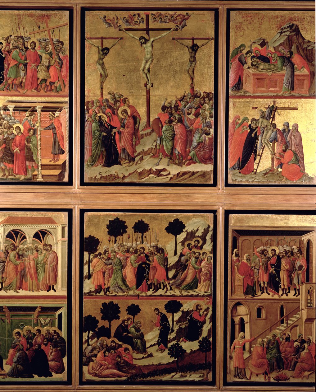 Maesta: yksitoista kohtausta Passionista, 1308-11 (tempera paneelissa) (55438:n kääntöpuoli) tekijältä Duccio di Buoninsegna