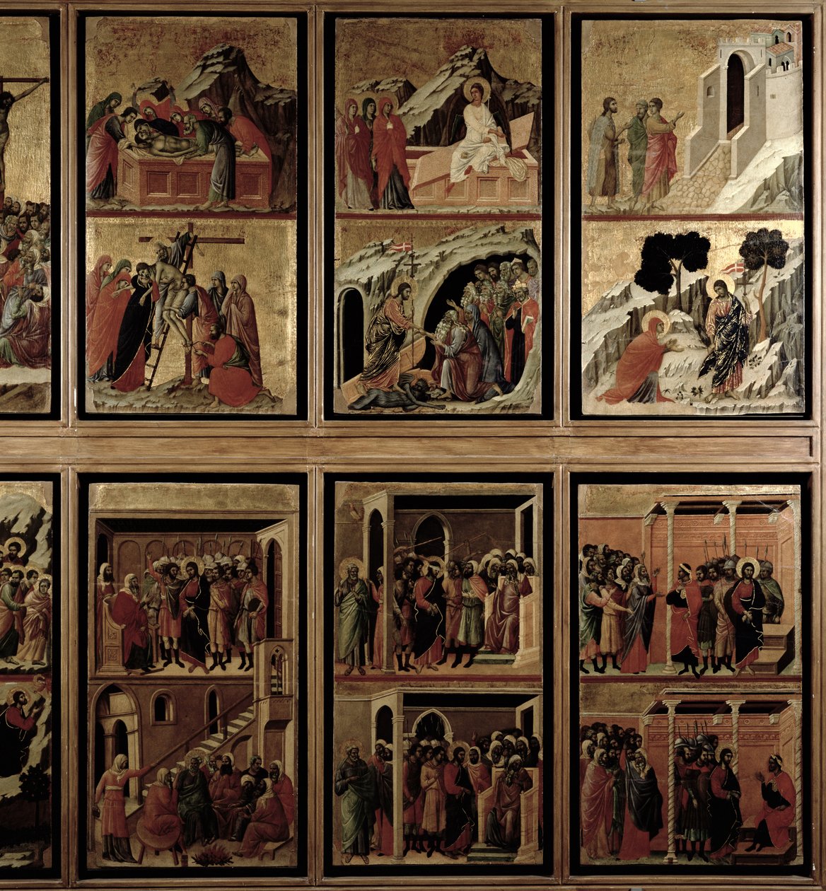 Maesta: yksitoista kohtausta Passionista, 1308-11 (tempera paneelissa) (55438:n kääntöpuoli) tekijältä Duccio di Buoninsegna