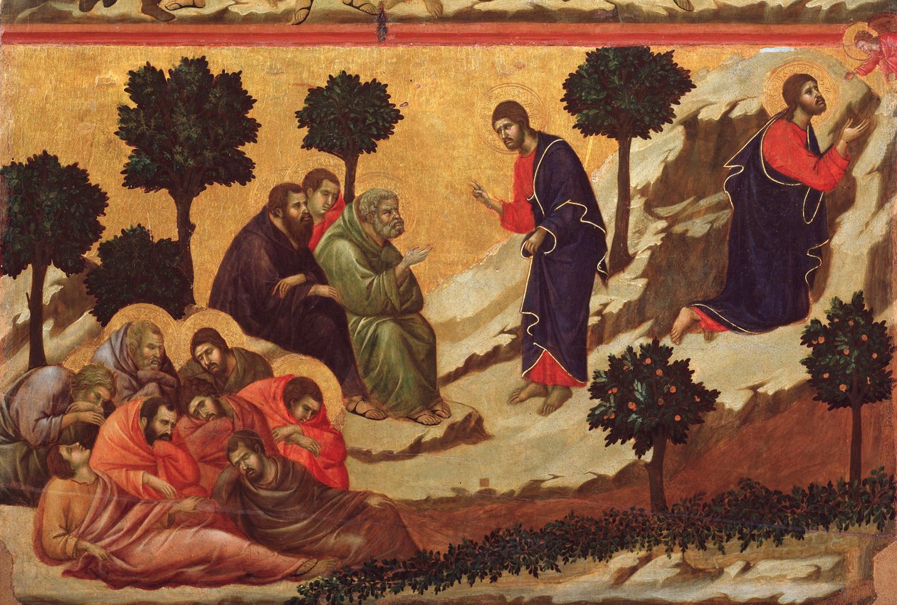 Pihaa puutarhassa. Maesta alttaritaulu (tempera puulla tekijältä Duccio di Buoninsegna