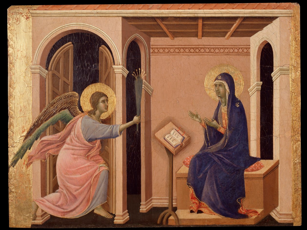 Marian kuoleman ilmoitus. Predella of the Maesta (tempera puulla tekijältä Duccio di Buoninsegna