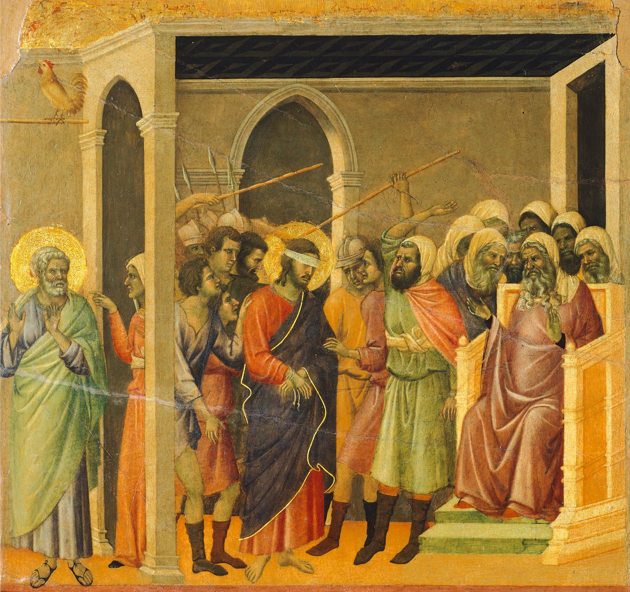 Kristus pilkattiin, yksityiskohta, Maestàn recto tekijältä Duccio di Buoninsegna