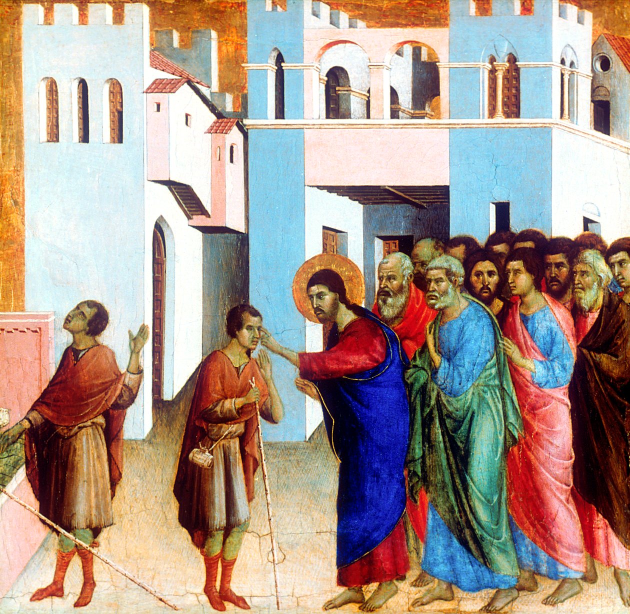 Jeesus avaa sokeana syntyneen miehen silmät, 1311 tekijältä Duccio di Buoninsegna