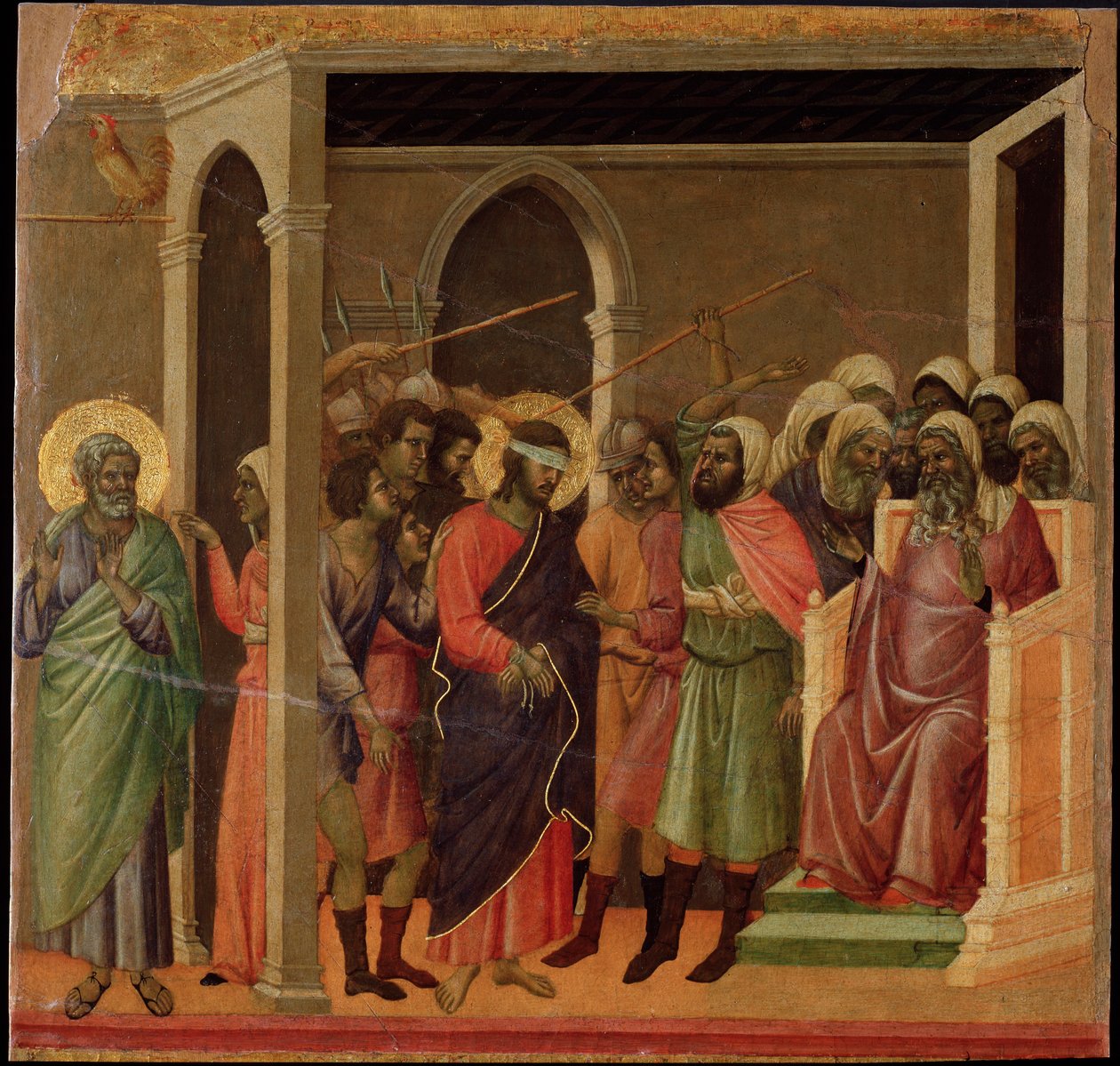 Jeesus halveksi. Maesta-alttaritaulu (tempera ja kulta puulla tekijältä Duccio di Buoninsegna
