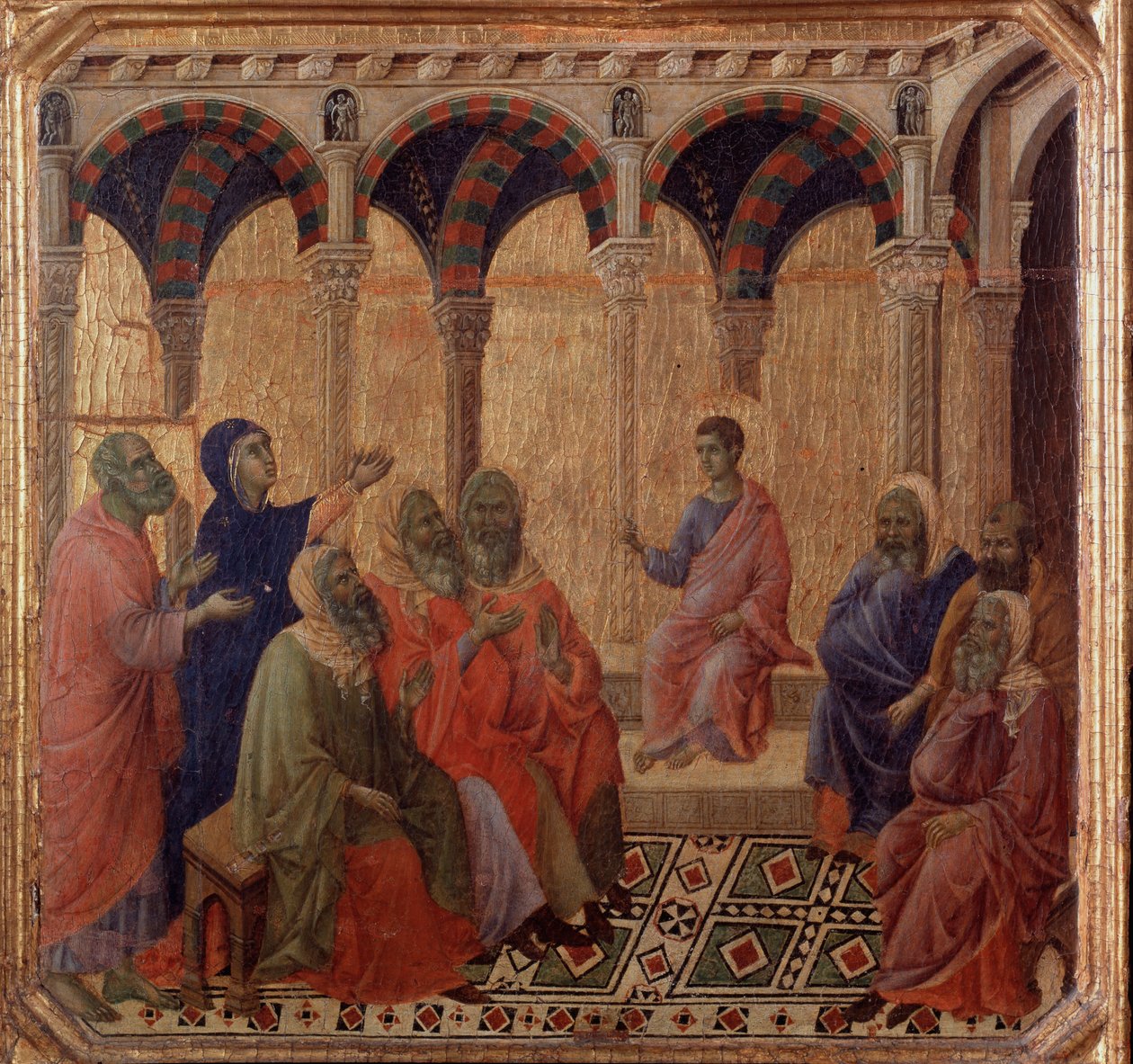 Jeesuksen elämä: kiista lääkäreiden kanssa (Maestan yksityiskohta) (Maalaus tekijältä Duccio di Buoninsegna