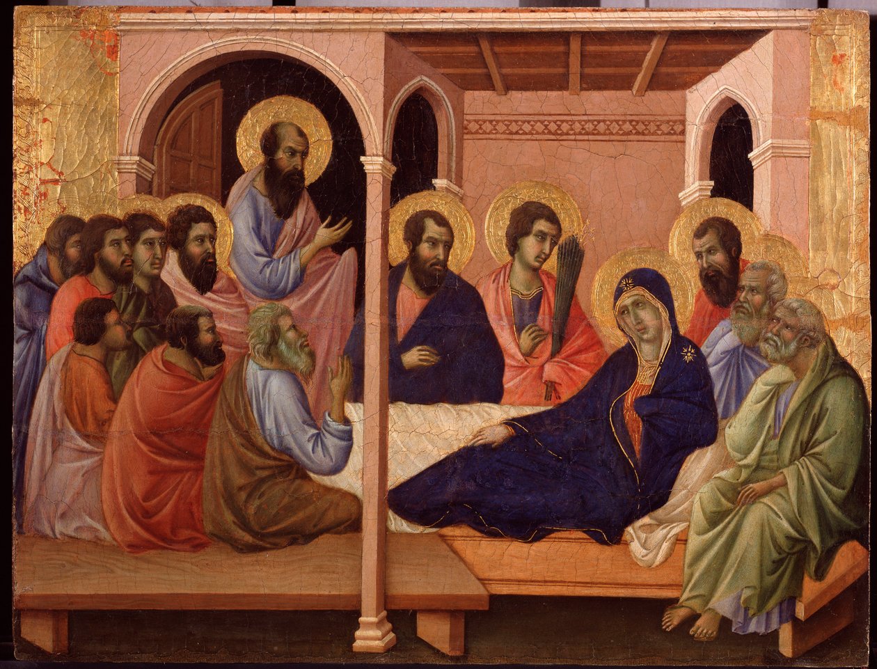 Maria jättää apostolit. Predella of La Maesta (tempera puulla tekijältä Duccio di Buoninsegna