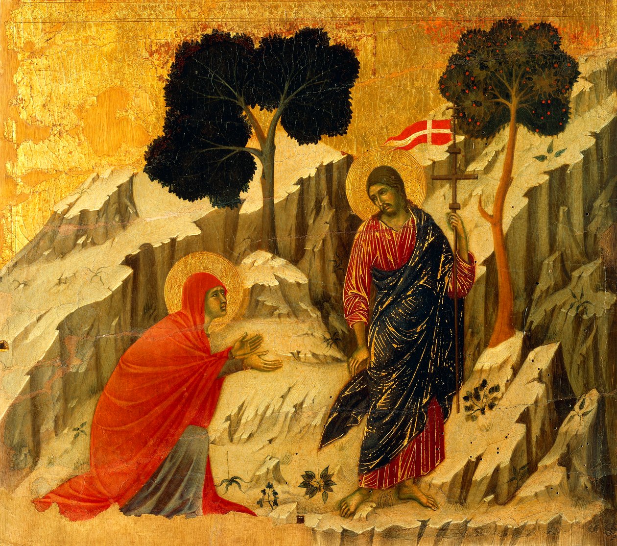 Noli Me Tangere (älä koske minuun), yksityiskohta Kristuksen kärsimyksen ja ylösnousemuksen jaksoista, Duccion alttaritaulun Maesta