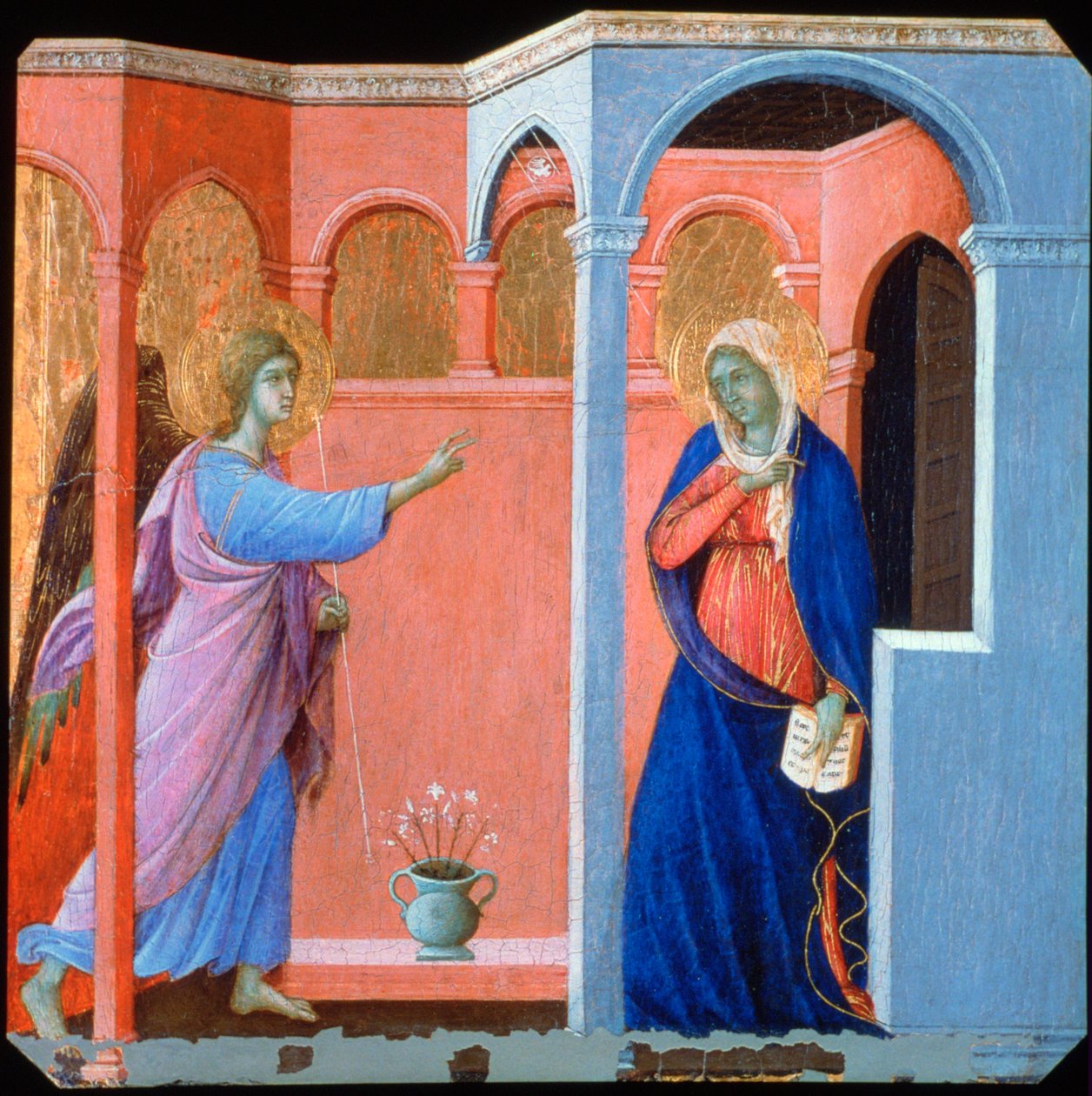 Paneeli Maestàn alttaritaulusta: Ilmoitus, 1311 tekijältä Duccio di Buoninsegna