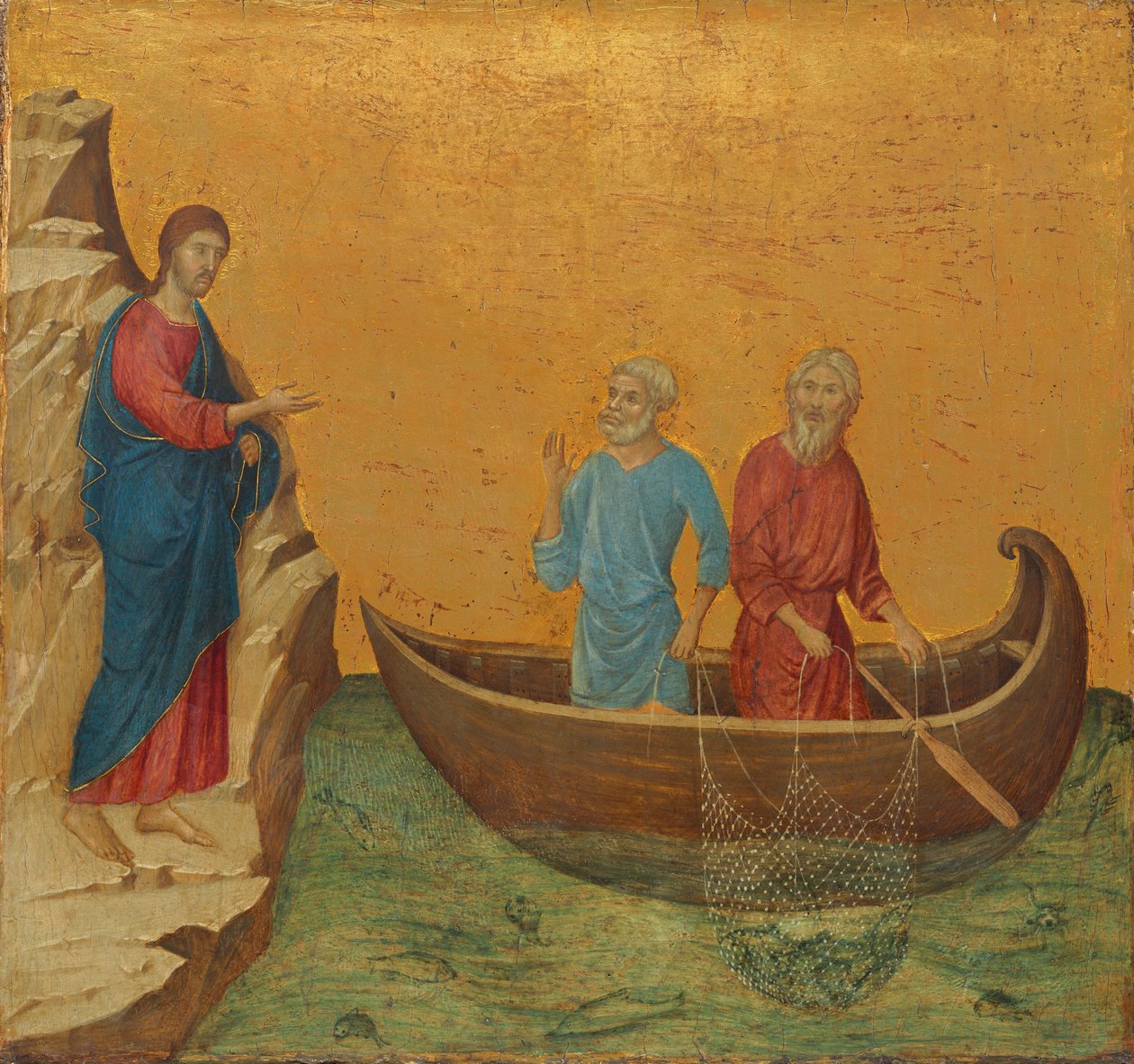 Apostolien Pietarin ja Andreaksen kutsumus tekijältä Duccio di Buoninsegna