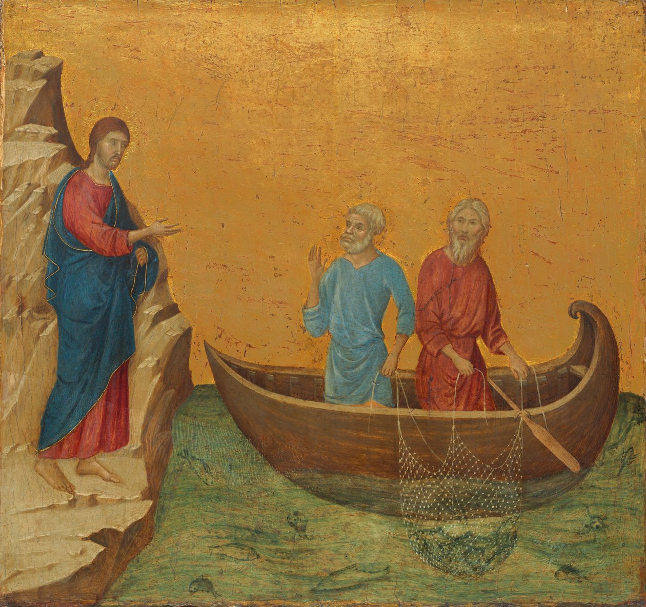 Apostolien Pietarin ja Andreaksen kutsumus, 1308-1311. tekijältä Duccio di Buoninsegna