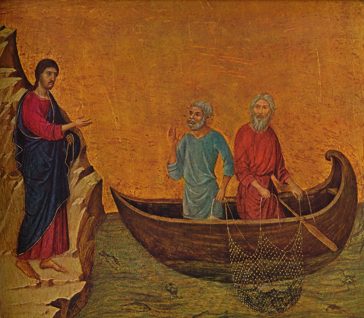 Apostolien Pietarin ja Andreaksen kutsumus, 1308-1311 tekijältä Duccio di Buoninsegna