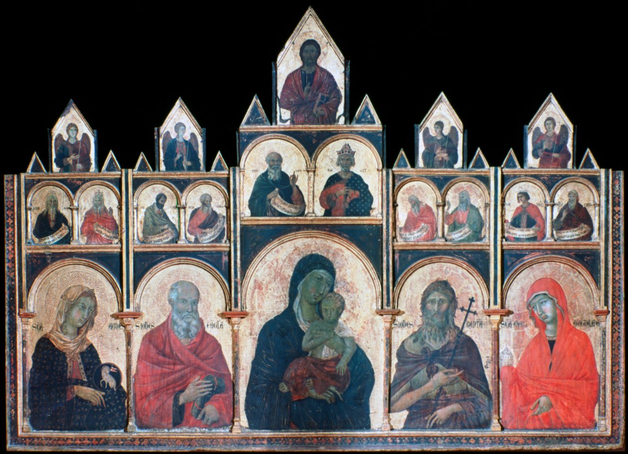 Pyhä Neitsyt Kristuksen lapsen ja pyhien kanssa, c1278-1318 tekijältä Duccio di Buoninsegna