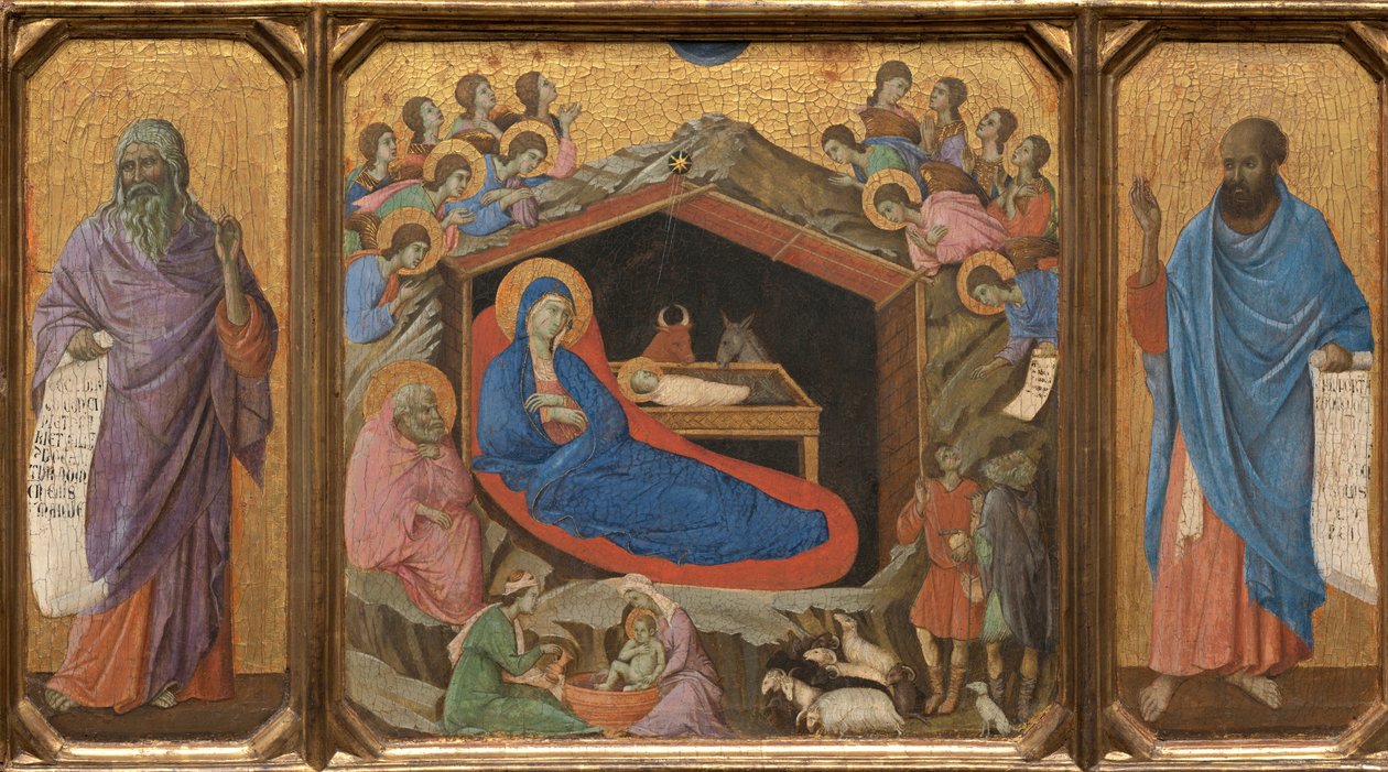 Syntymäjumalanpalvelus profeettojen Jesajan ja Hesekielin kanssa tekijältä Duccio di Buoninsegna