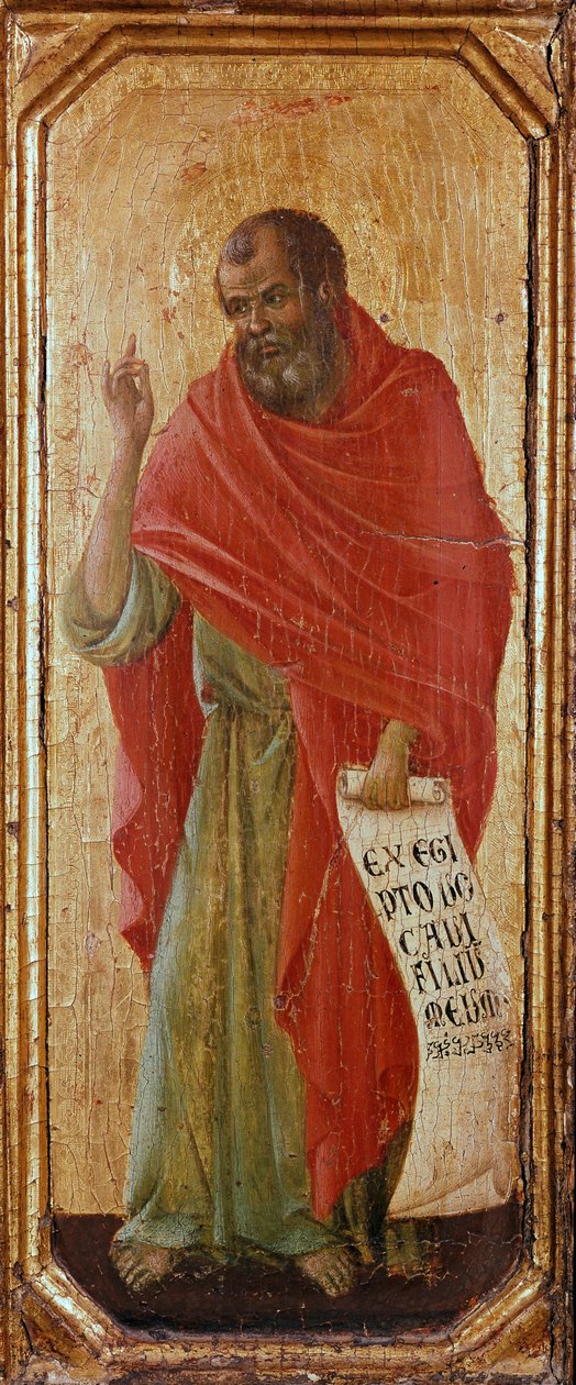 Profeetta Hosea Detrempe puulla kirjoittanut Duccio di Buoninsegna (1255-1318 / 9) 1308-1311 Mitat 42,5x16 cm Siena, Museo del Opera Metropolitana tekijältä Duccio di Buoninsegna