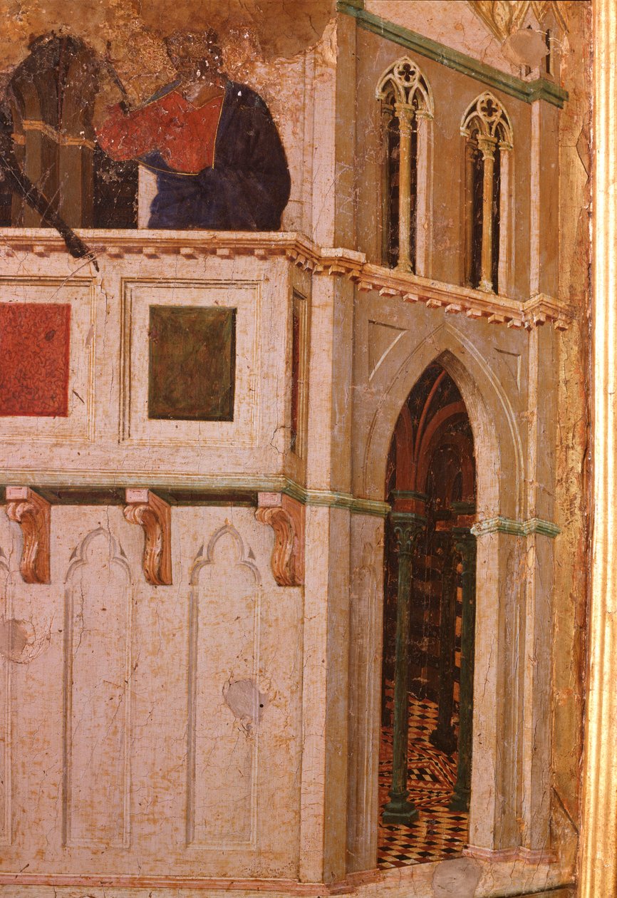 Temptation at the Temple, yksityiskohta. Maesta-alttaritaulu (tempera ja kulta puulla tekijältä Duccio di Buoninsegna