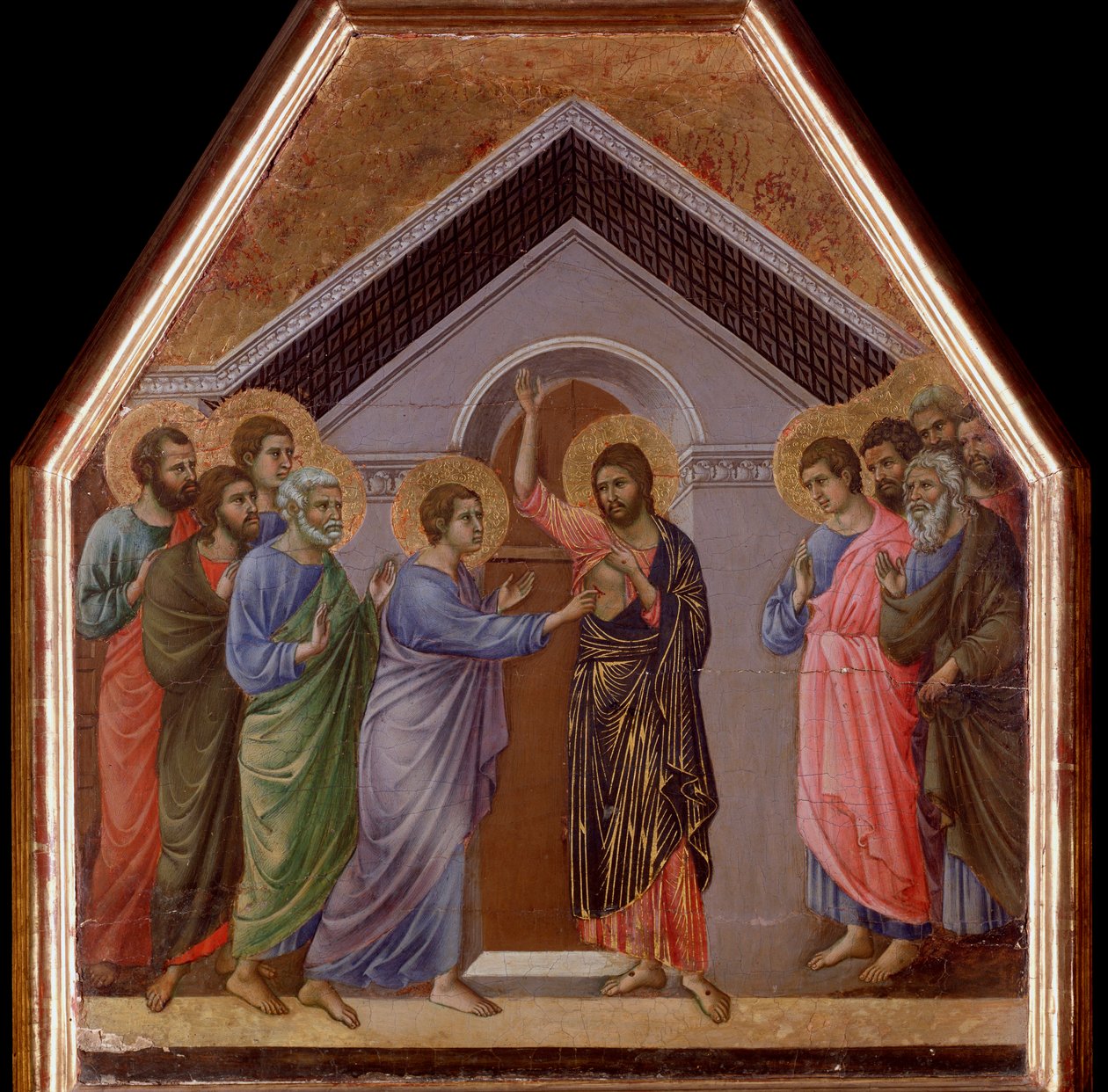 Pyhän Tuoman epäusko. Maesta alttaritaulu - (tempera ja kulta puulla tekijältä Duccio di Buoninsegna
