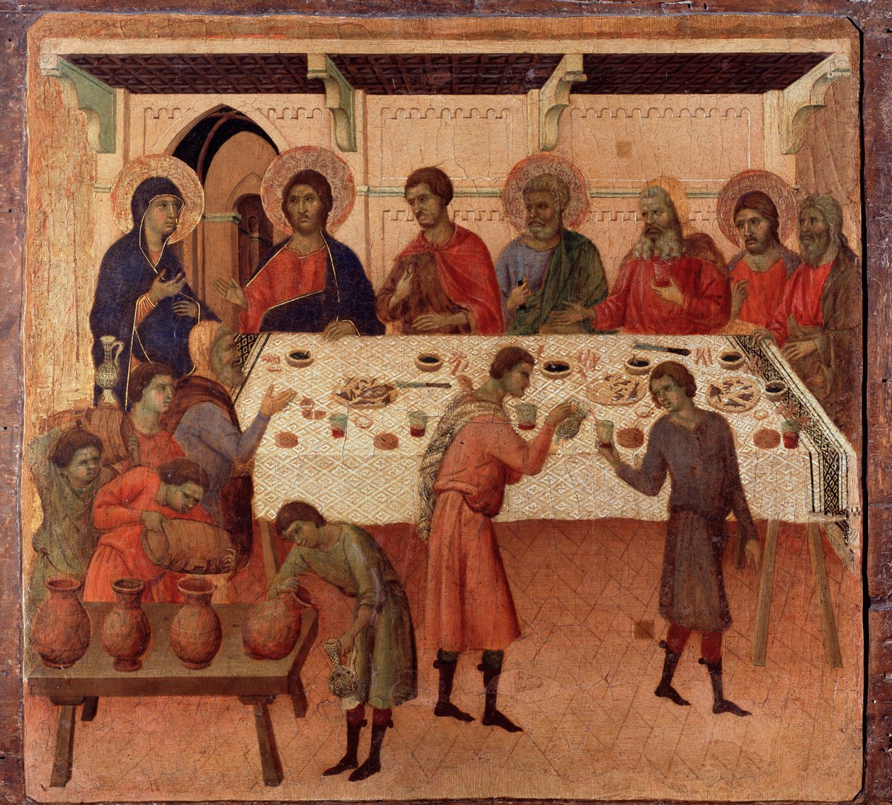 Häät Canassa. Alttaritaulun takaosa (tempera ja kulta puulla tekijältä Duccio di Buoninsegna