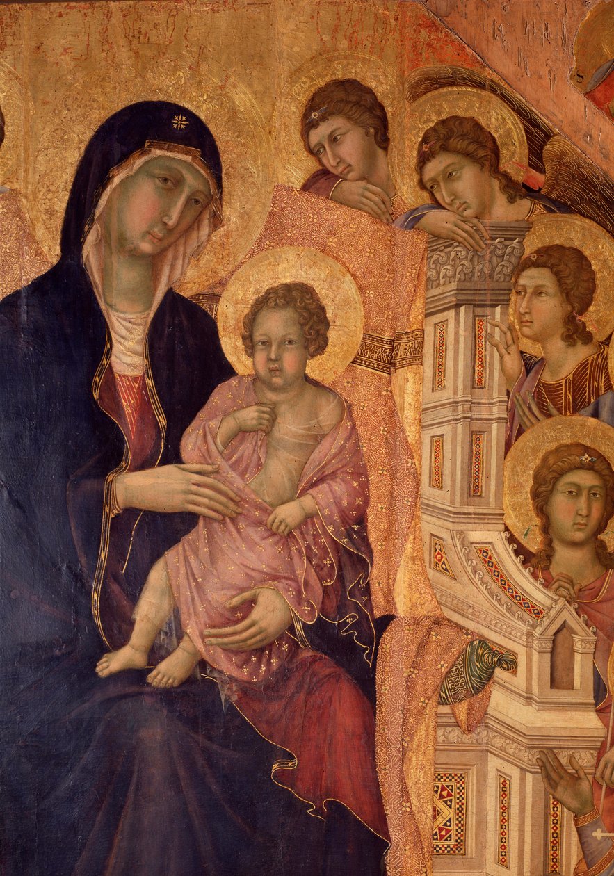 Neitsyt ja lapsi valtaistuimella (La Maesta alttaritaulu) (tempera ja kulta puussa) tekijältä Duccio di Buoninsegna