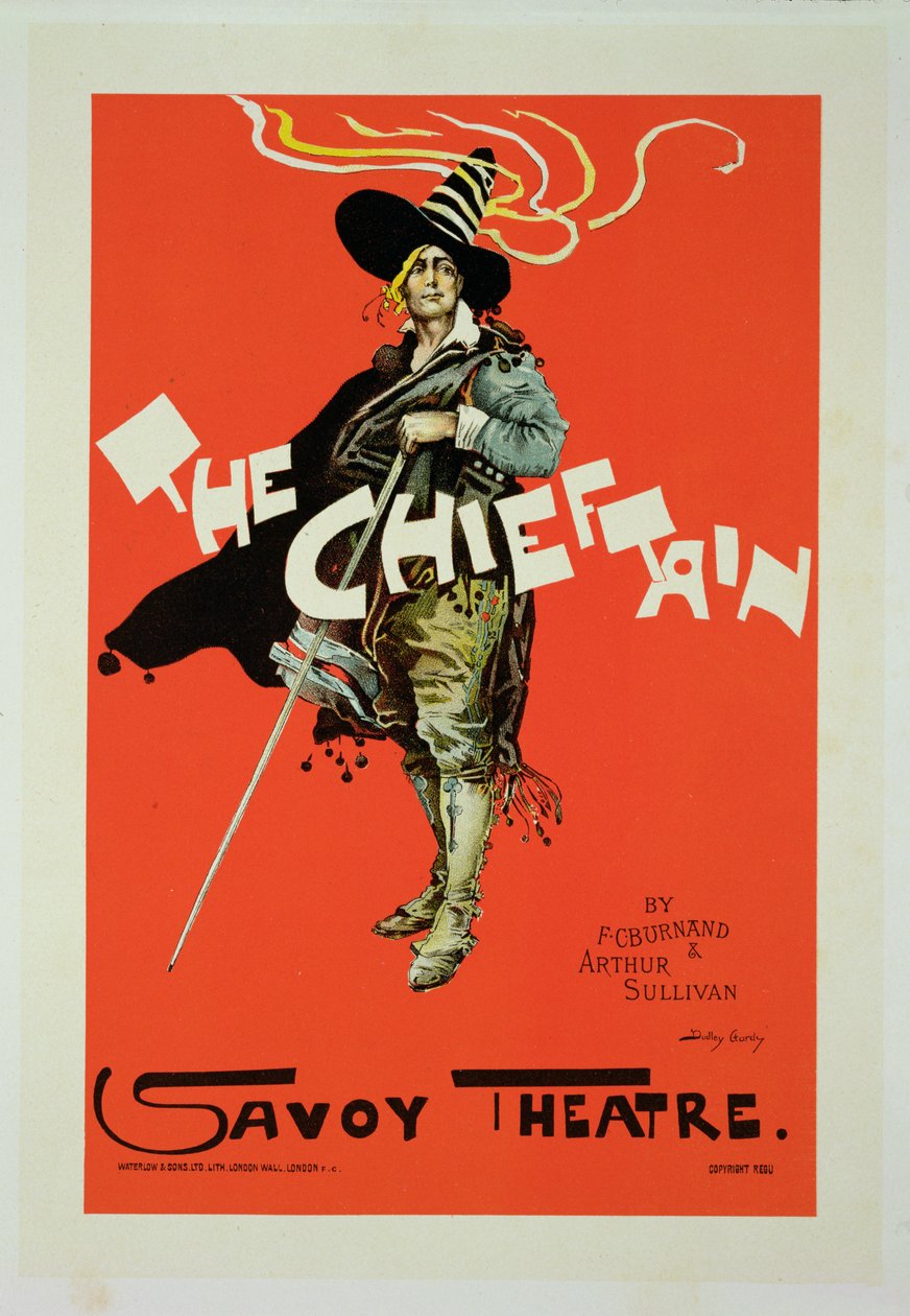 Jäljennös julisteesta, jossa mainostetaan "The Chieftain", Savoy Theatre, 1895 tekijältä Dudley Hardy