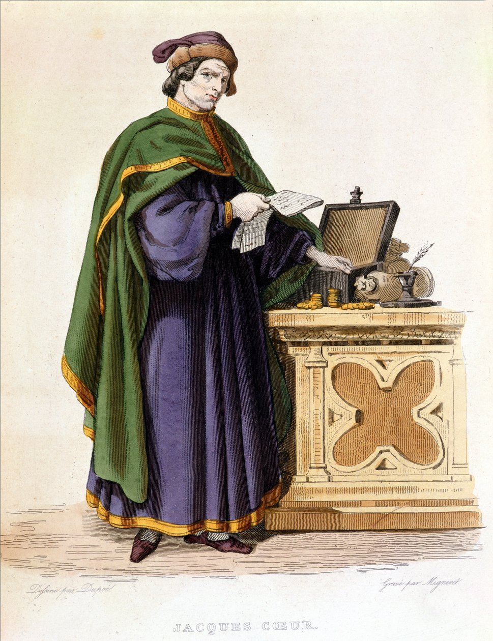 Jacques Coeur (n. 1395-1456), kaivertanut Mignaret Dupren piirustuksen mukaan, n. 1840 tekijältä Dupre