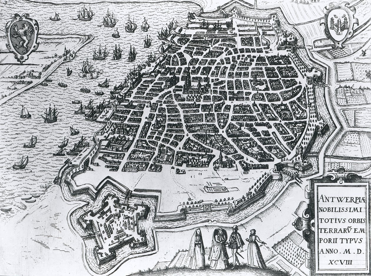 Antwerpenin kartta, 1598 tekijältä Dutch School