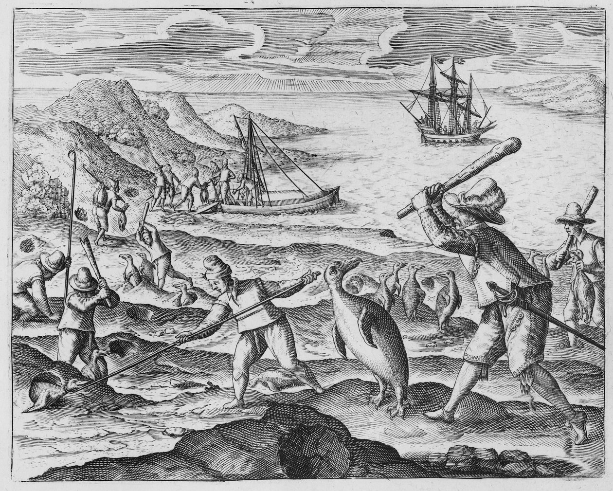 Pingviinien metsästys, 1598 tekijältä Dutch School