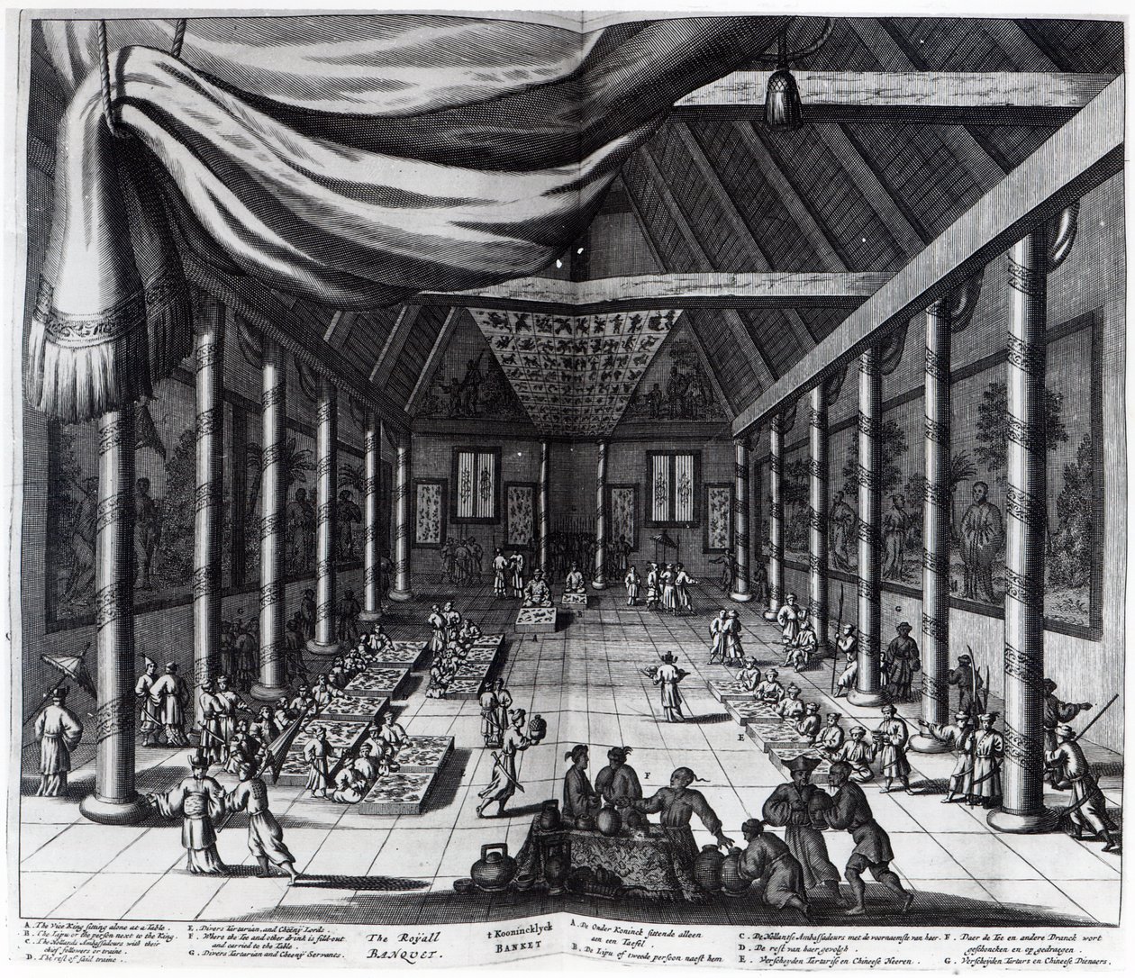Kuninkaallinen juhla, kuvitus Arnoldus Montanuksen Atlas Chinensisistä, 1671 tekijältä Dutch School