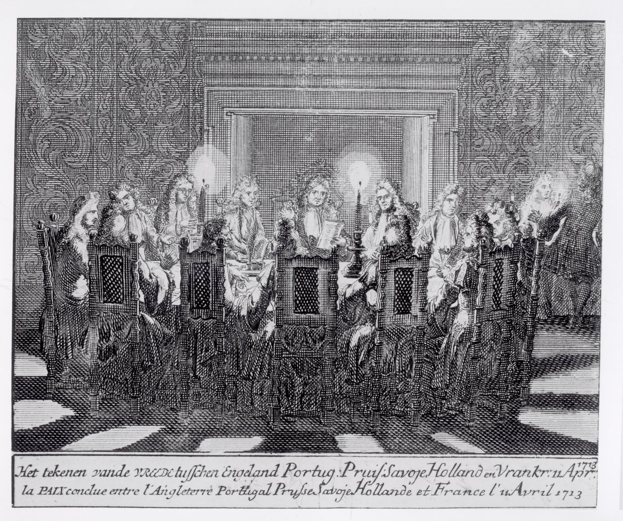 Utrechtin sopimuksen allekirjoittaminen 11. huhtikuuta 1713 tekijältä Dutch School