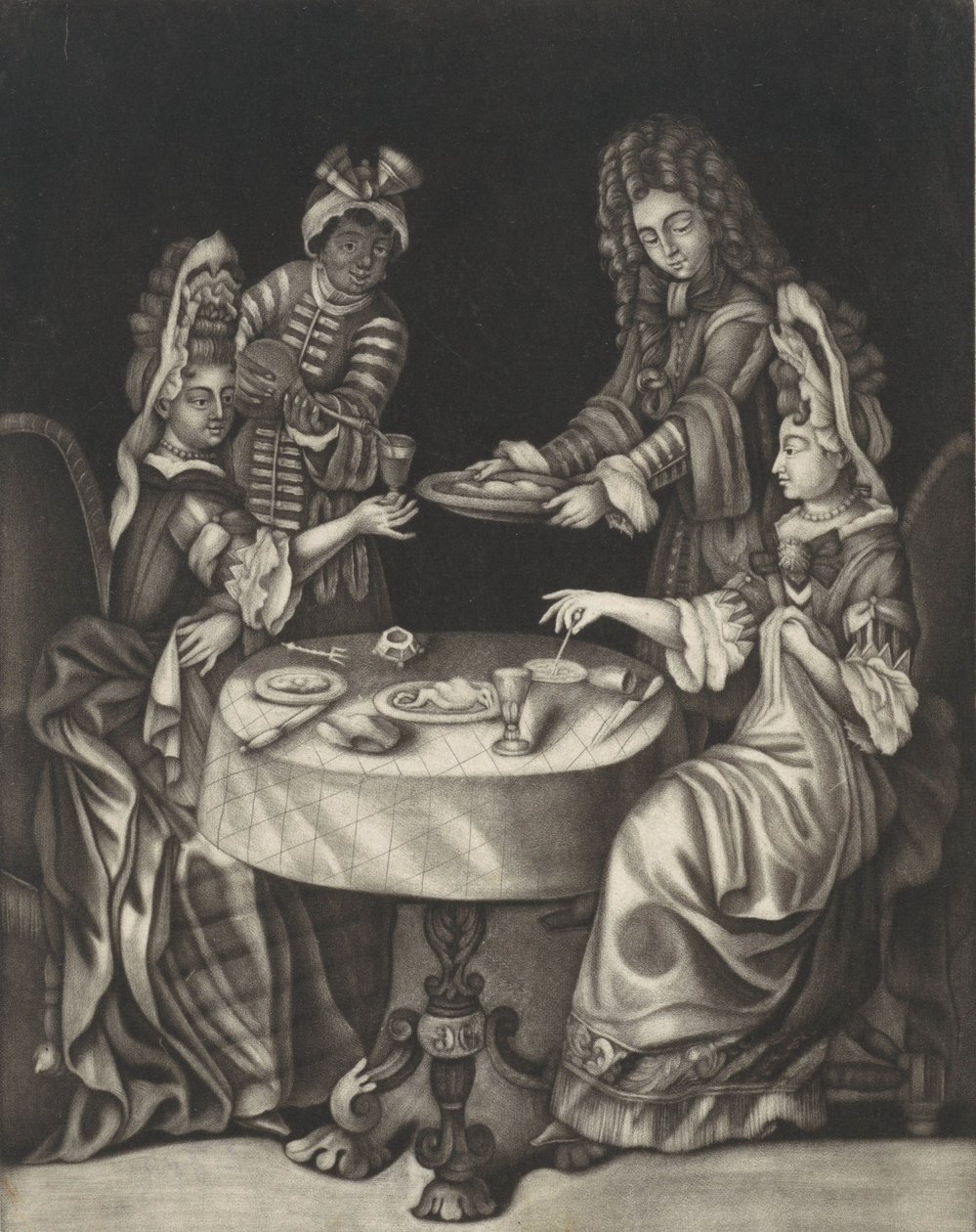Kaksi naista syömässä, 1650-1701 (tulostus) tekijältä Dutch School
